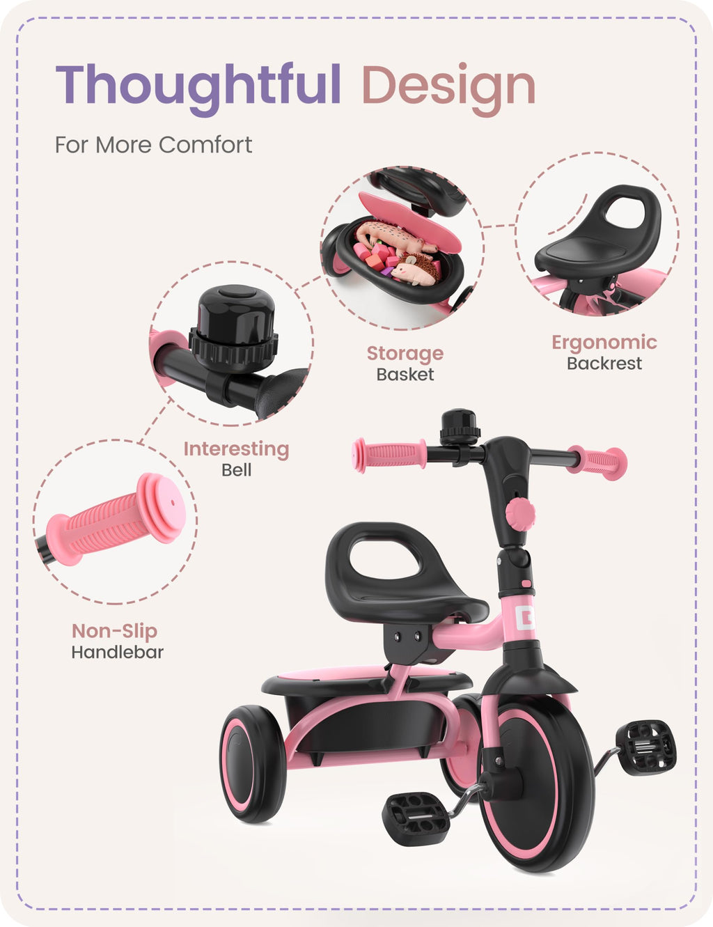 Pink Toddler Tricycle with Bell S30972