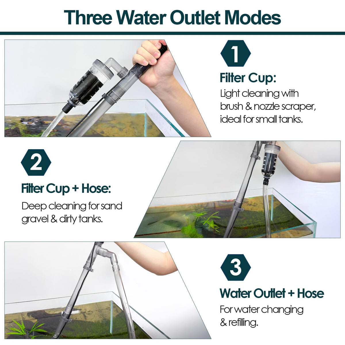 Electric Aquarium Gravel Cleaner, 528GPH Fish Tank Vacuum, 5-in-1 Sand Washer Water Changer Kit C452