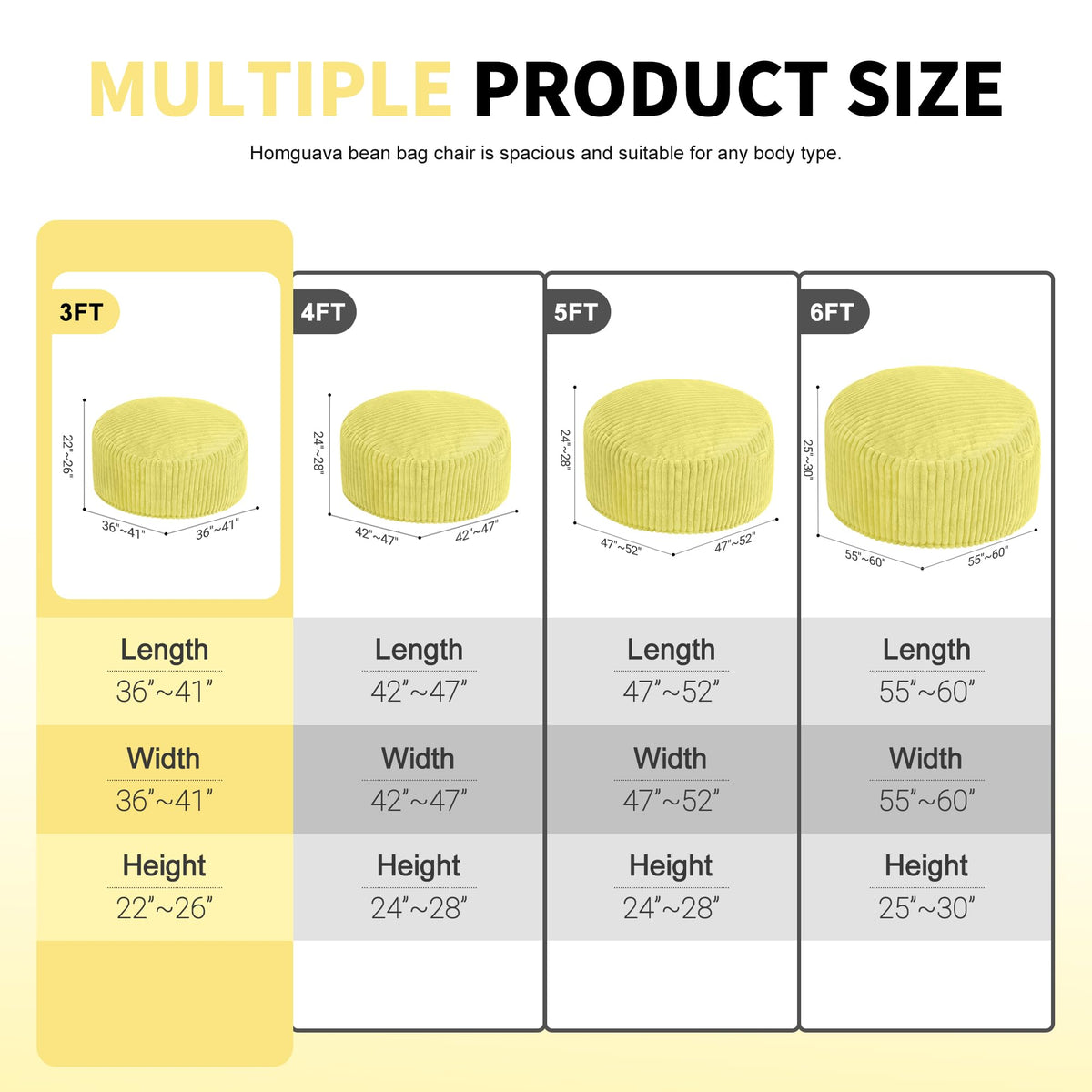 3 FT Large Bean Bag Chair A8836