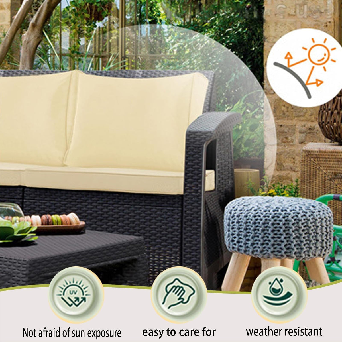 Light Blue 14-Piece Water-Repellent Outdoor Replacement Cushions Set D8439