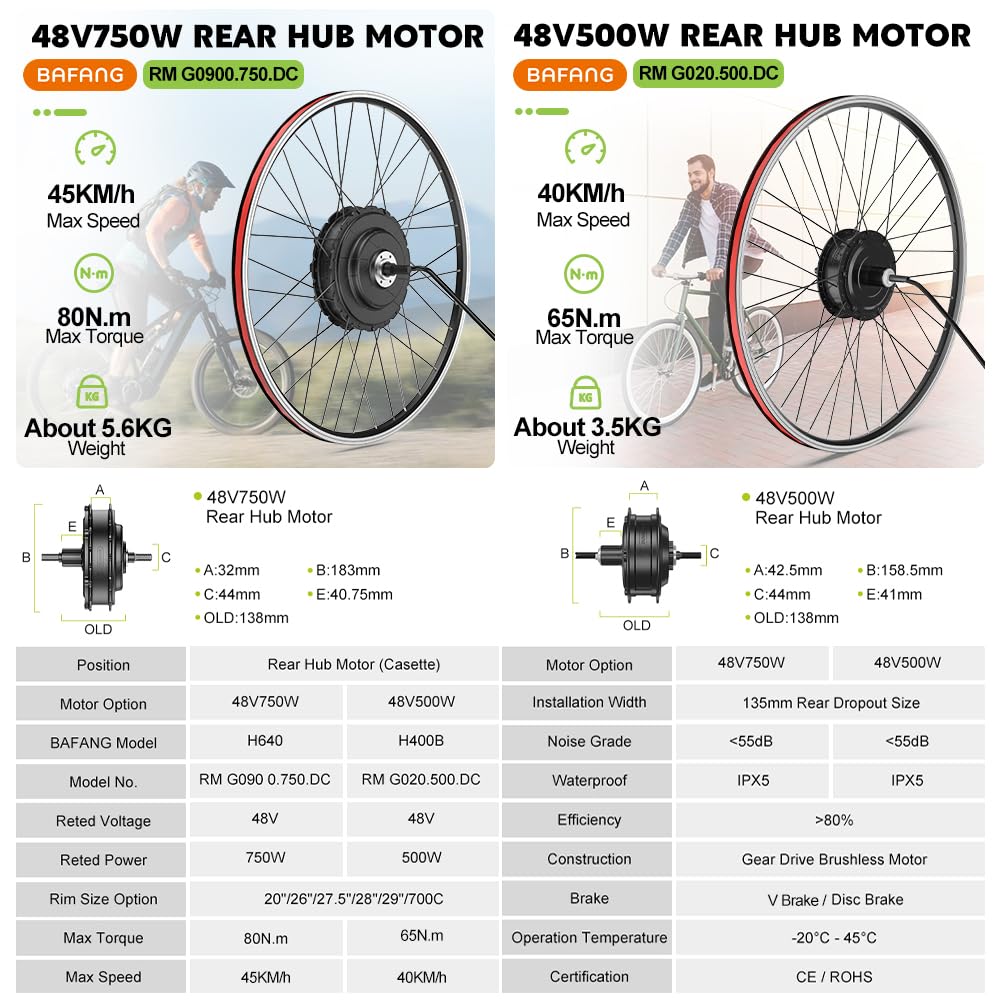 48V 500W 750W Rear Hub Motor Ebike Conversion Kit E6054