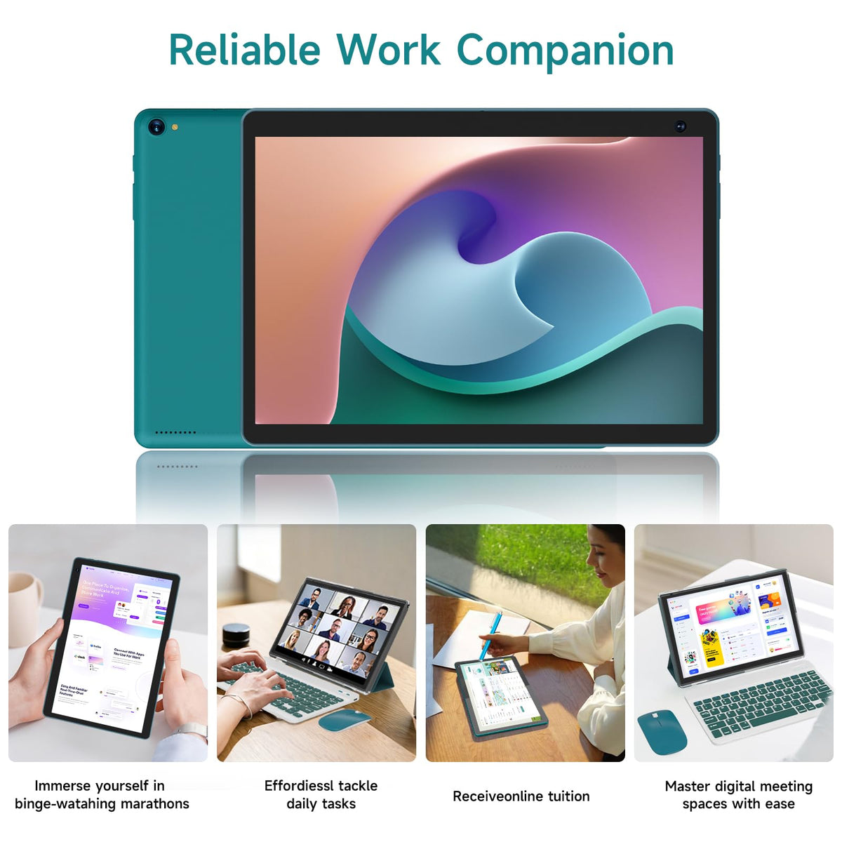 Android 15 Tablet 10 inch, 8GB RAM 32GB ROM, 2 in 1 Tablet with Keyboard Case, 1280x800 HD IPS Screen, Navy J153