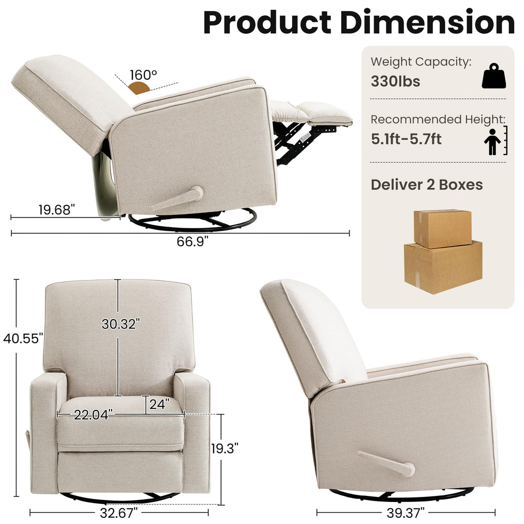 Beige Swivel Rocker Recliner Chair S7783
