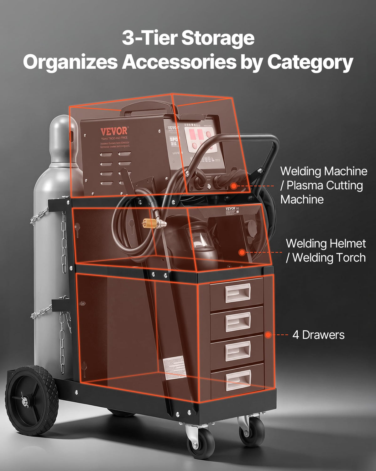 2-Tier 4 Drawers Welding Cart 265 LBS Weight Capacity S45615
