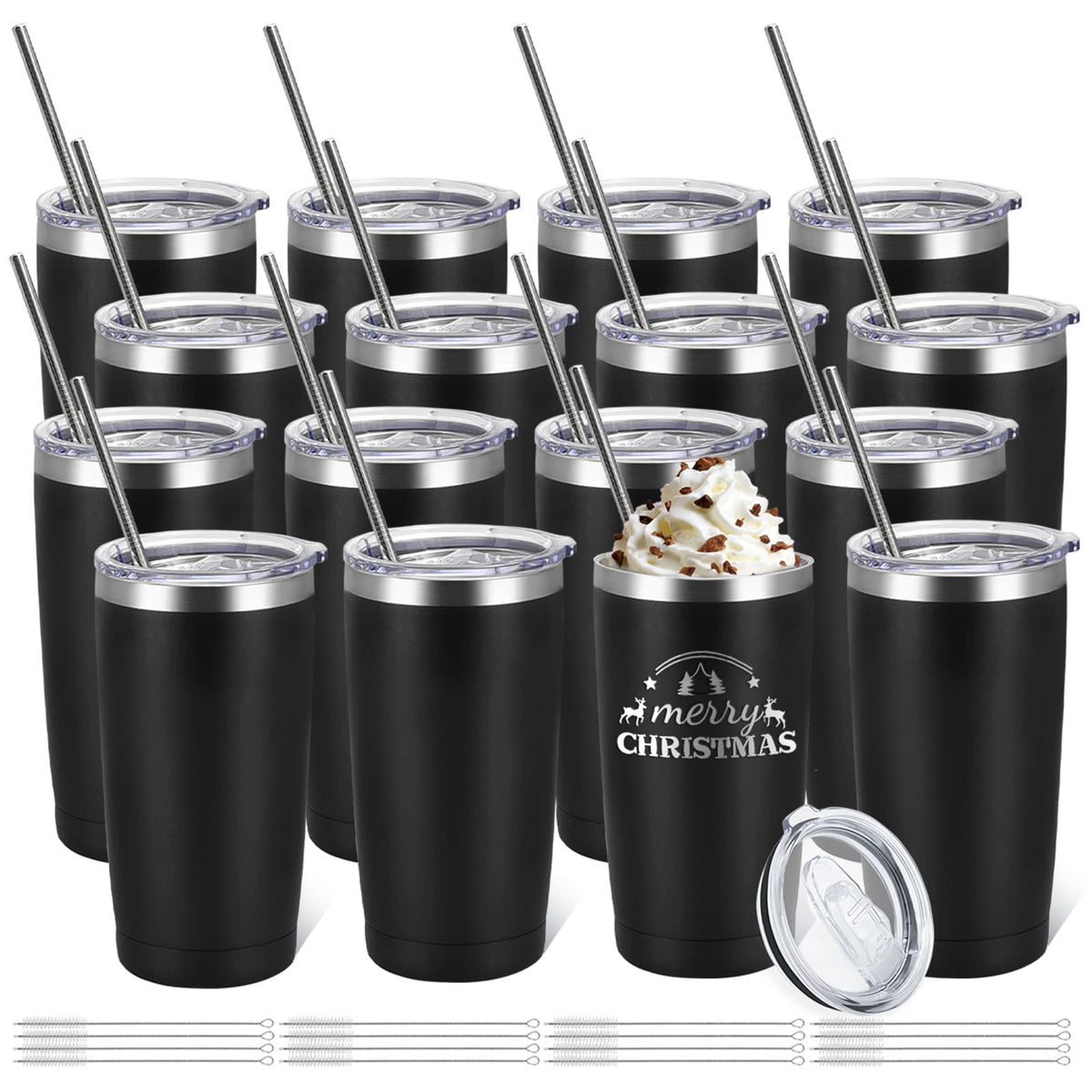 16 Pack Stainless Steel Insulated Tumbler 20oz Black E806