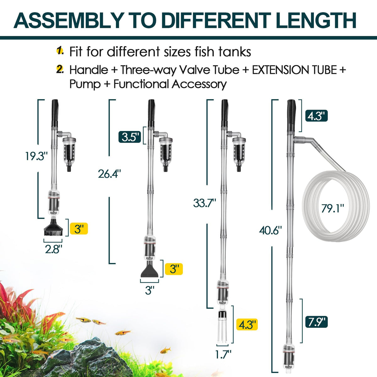 Electric Aquarium Gravel Cleaner, 528GPH Fish Tank Vacuum, 5-in-1 Sand Washer Water Changer Kit C452