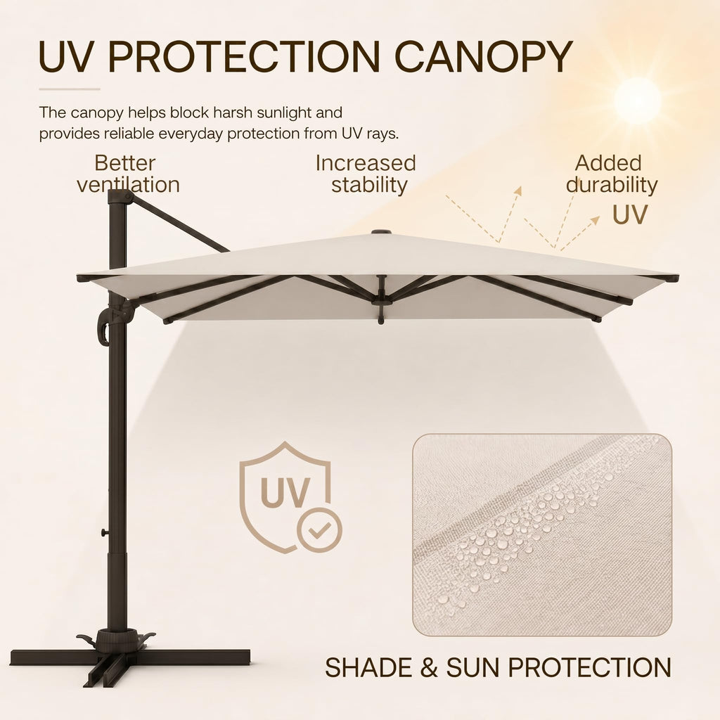 11ft Offset Cantilever Patio Umbrella with Solar Lights A363
