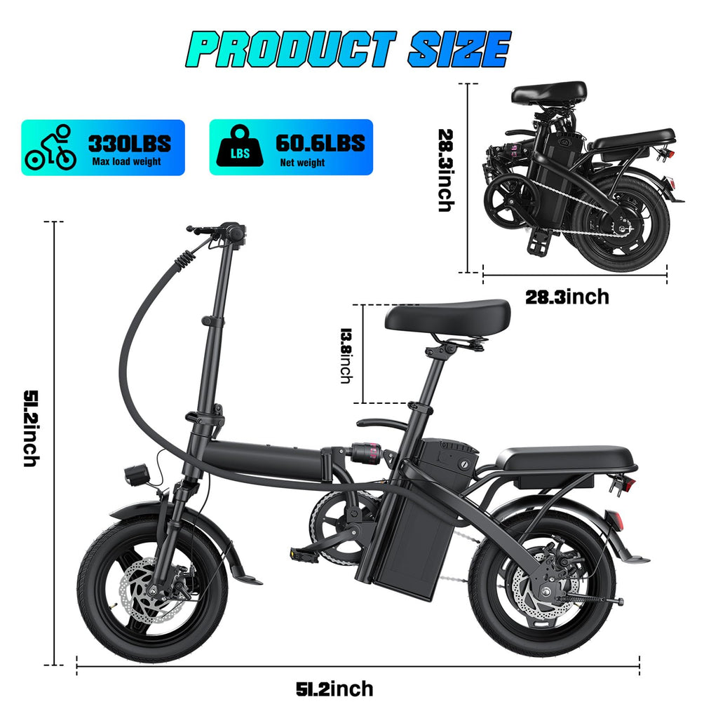 560W Motor 24MPH 32 Miles Range 48V 10Ah Battery 14" Foldable Electric Bike with Basket G122593