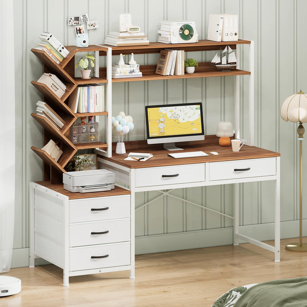 52" Computer Desk with Bookshelf, 5 Drawers & Hutch E27550