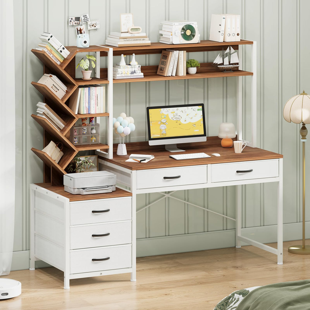 52" Computer Desk with Bookshelf, 5 Drawers & Hutch E27550