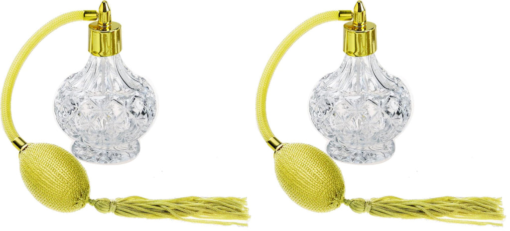 Clear Checked Carved Glass Refillable Perfume Bottle with Spray Atomizer, Pack of 2 N585