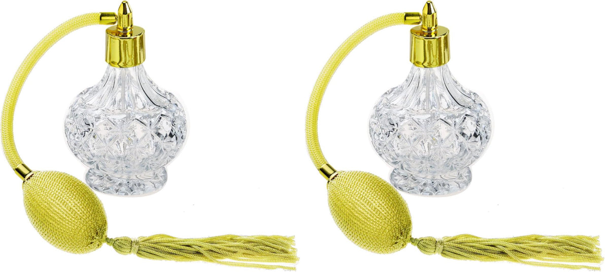 Clear Checked Carved Glass Refillable Perfume Bottle with Spray Atomizer, Pack of 2 N585