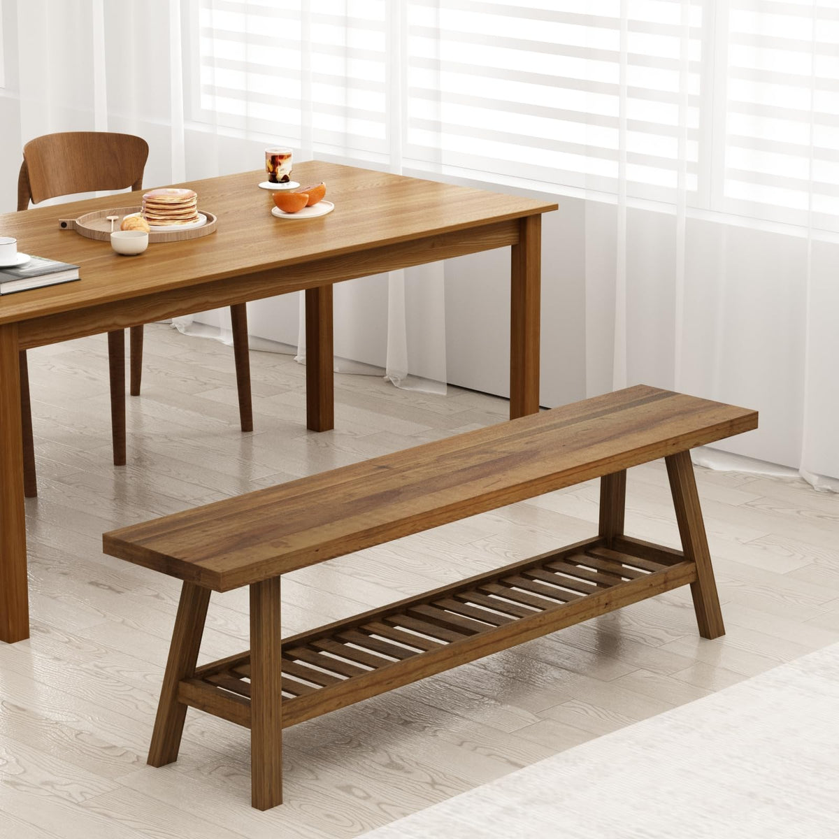 Solid Wood Bench with Storage Shelf M1861
