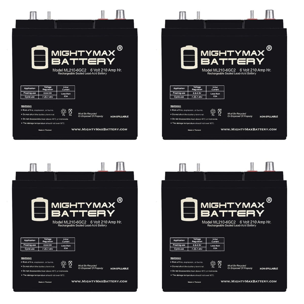 6V 210AH Dual Terminal SLA Replacement Battery 4 Pack N230666