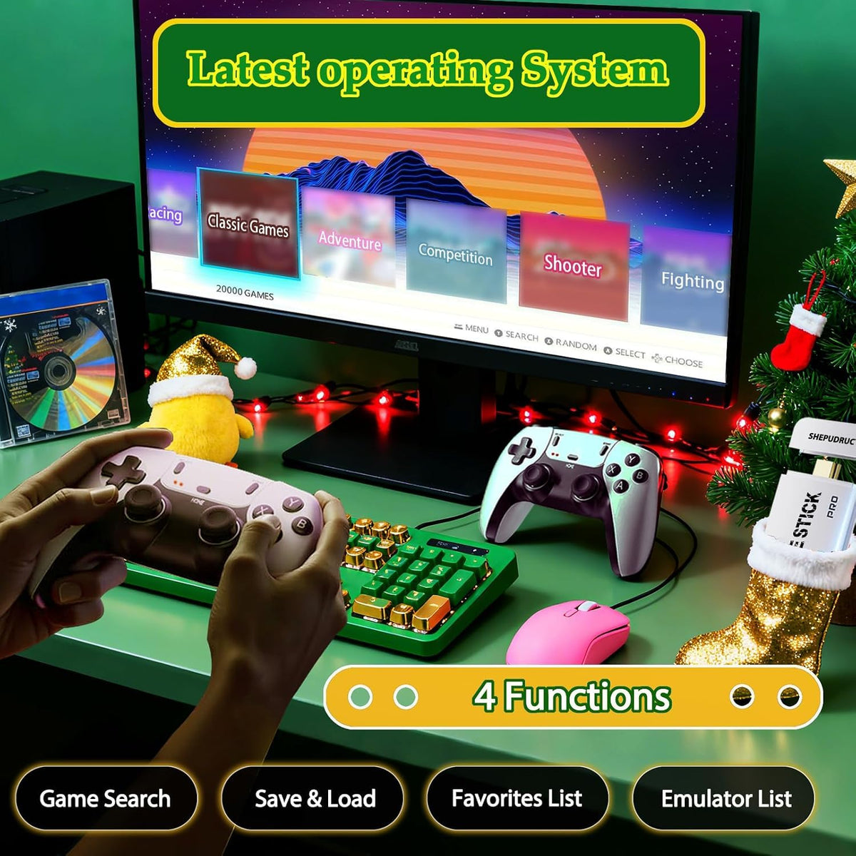 Wireless Retro Gaming Console Stick, 23 Built-In Emulators, 20,000+ Games, 4K HDMI Output, Dual 2.4G Wireless Controllers, 64GB F796326