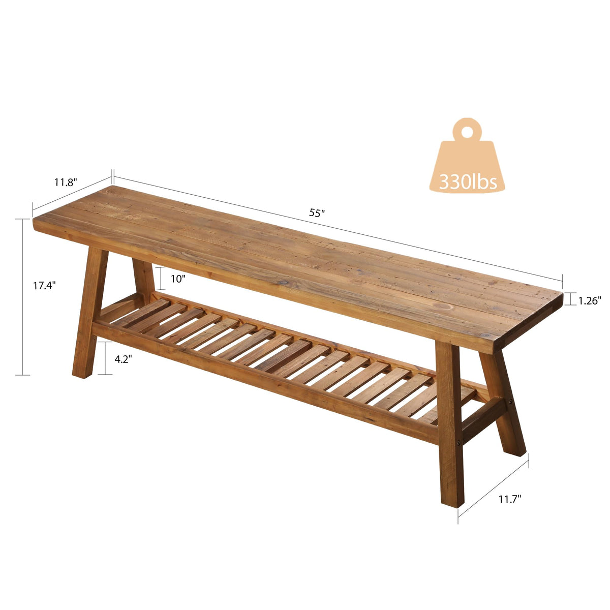 Solid Wood Bench with Storage Shelf M1861