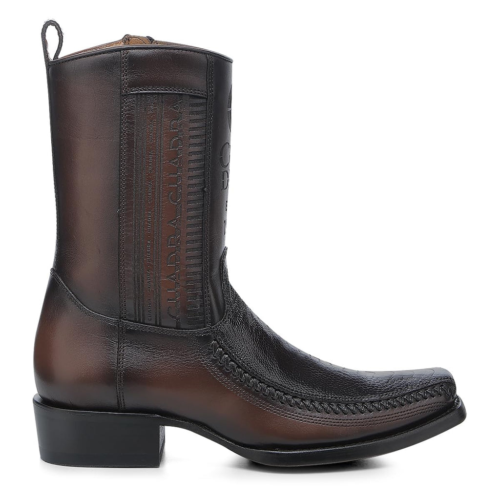 Brown Ostrich Leg Leather Cowboy Boots O771