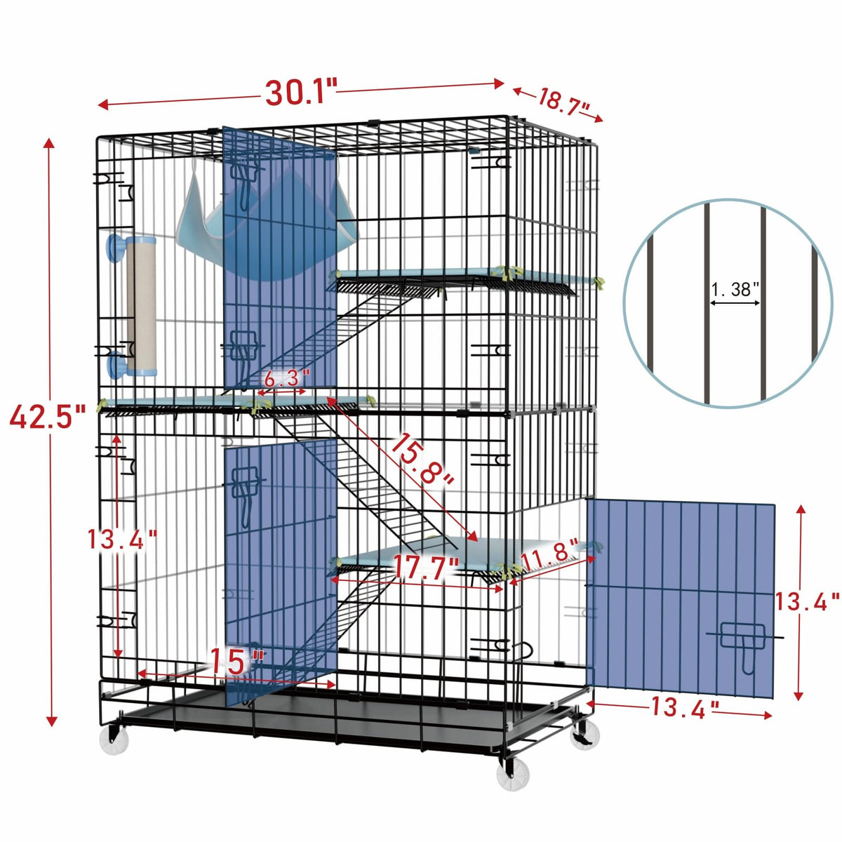 4-Tier Cat Cage with Cushions Hammock Scratching Post C68916