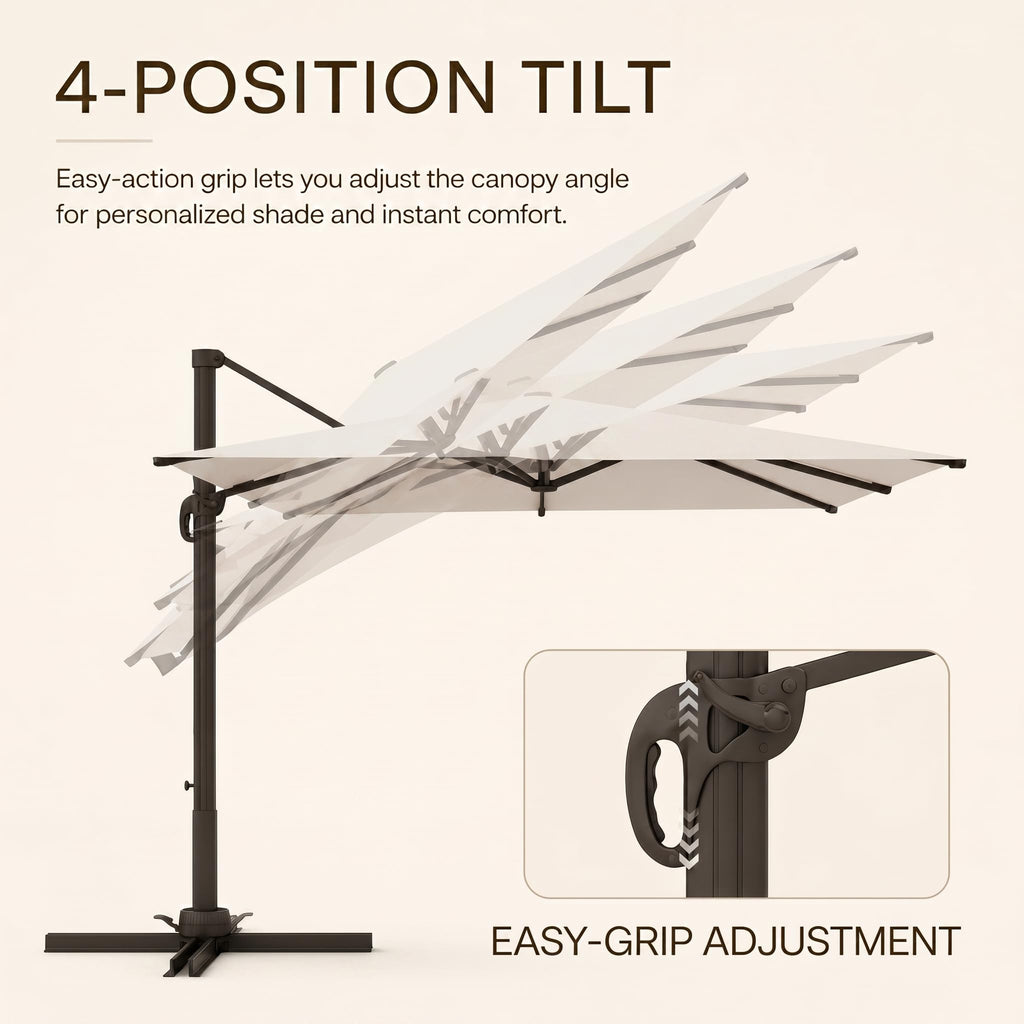 11ft Offset Cantilever Patio Umbrella with Solar Lights A363