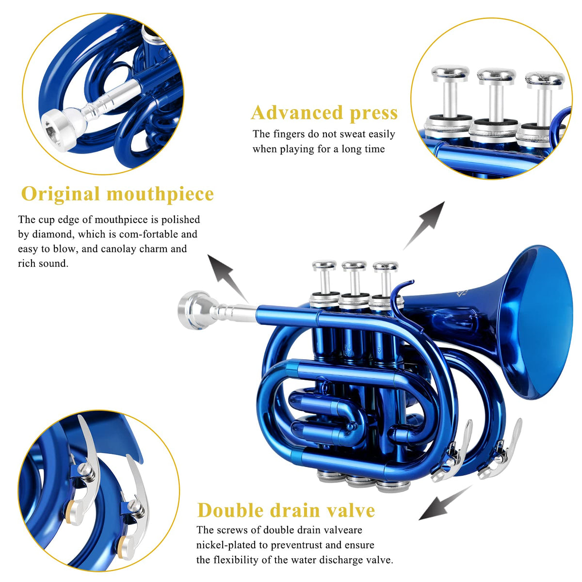 Bb Brass Pocket Trumpet with 7C Mouthpiece H132
