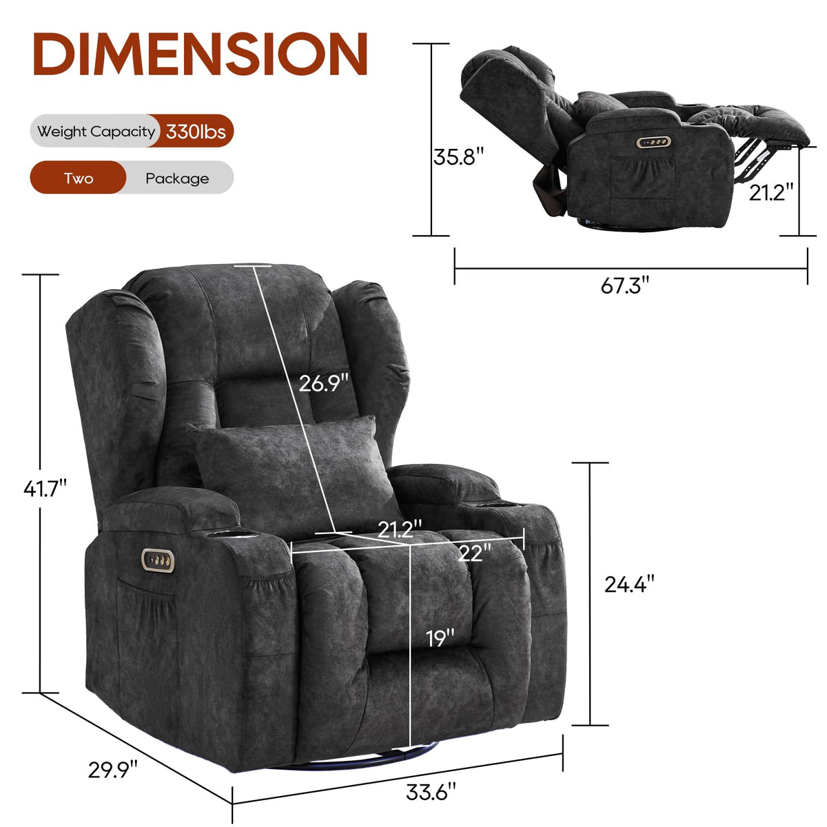 Dual Motor Power Recliner Chair with Massage & Heat L997