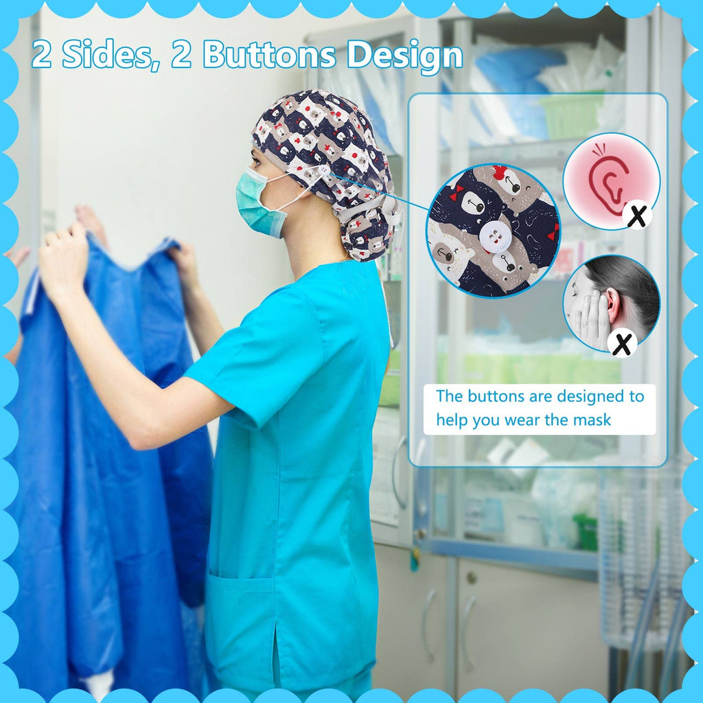 30 Pcs Scrub Caps with Buttons and Ribbon T58469