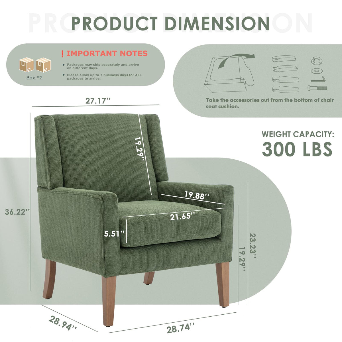 Green Upholstered Fabric Wingback Armchair Set of 2 Q340016