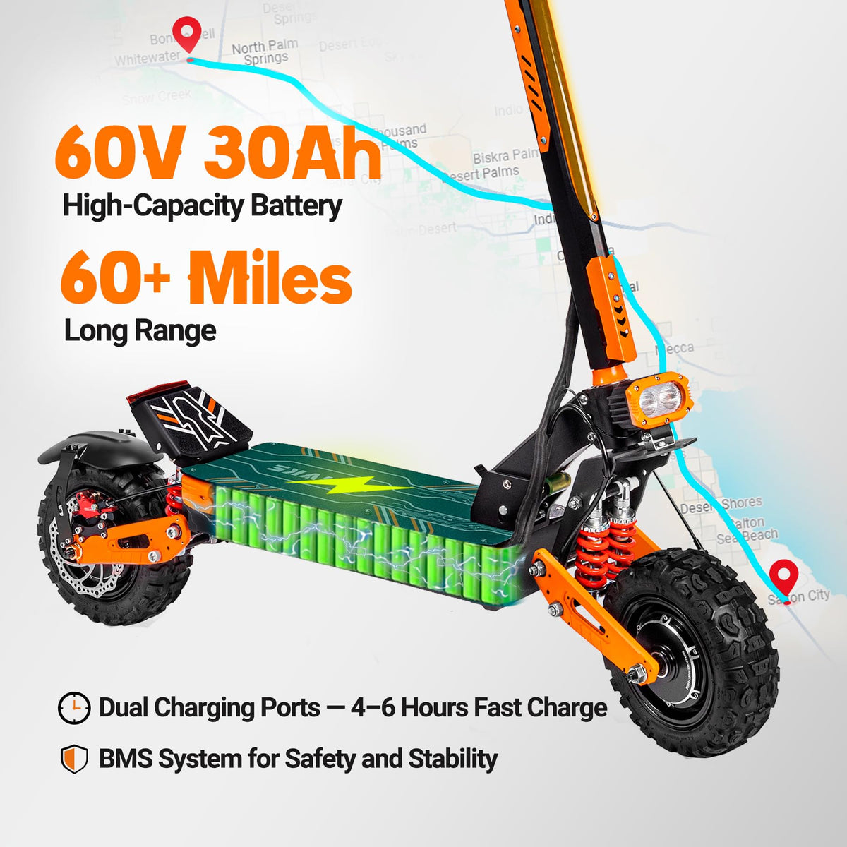 Electric Scooter Dual Motor 5600W 50 MPH 60V 30Ah 11" Tubeless Foldable T6484