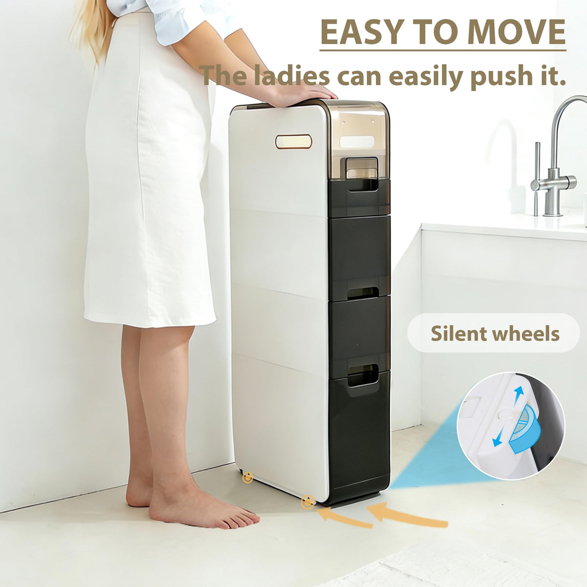 White 3-Tier Narrow Bathroom Storage Cabinet K335