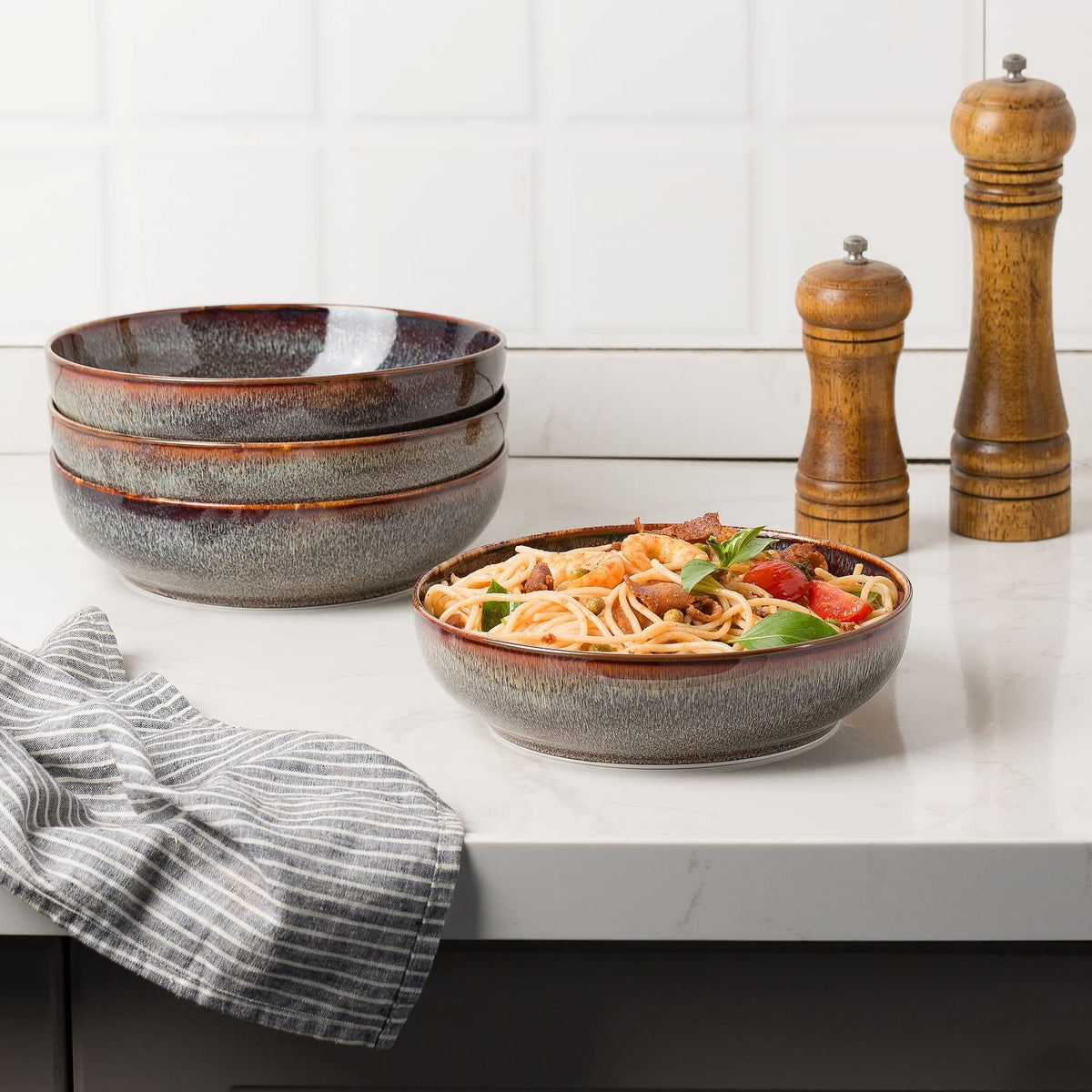 Ceramic bowls set of 4 8" Caramel Brown K2263