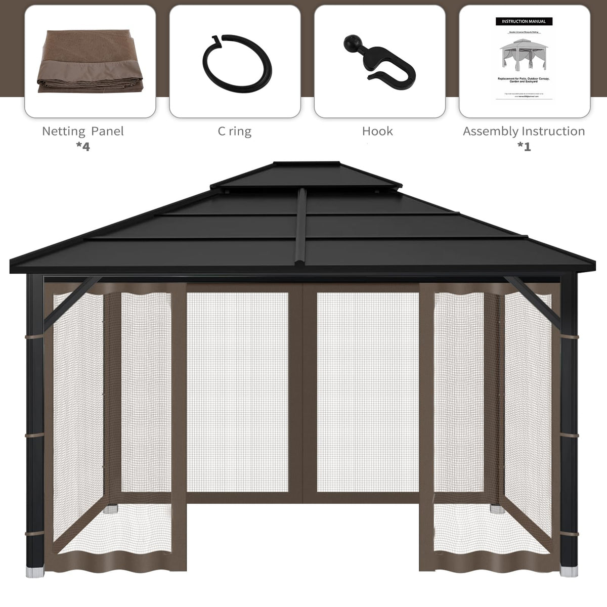 10x10 ft Coffee Gazebo Replacement Mosquito Netting U868