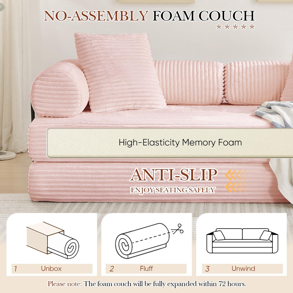 Pink Corduroy Convertible Sleeper Sofa Bed W55831