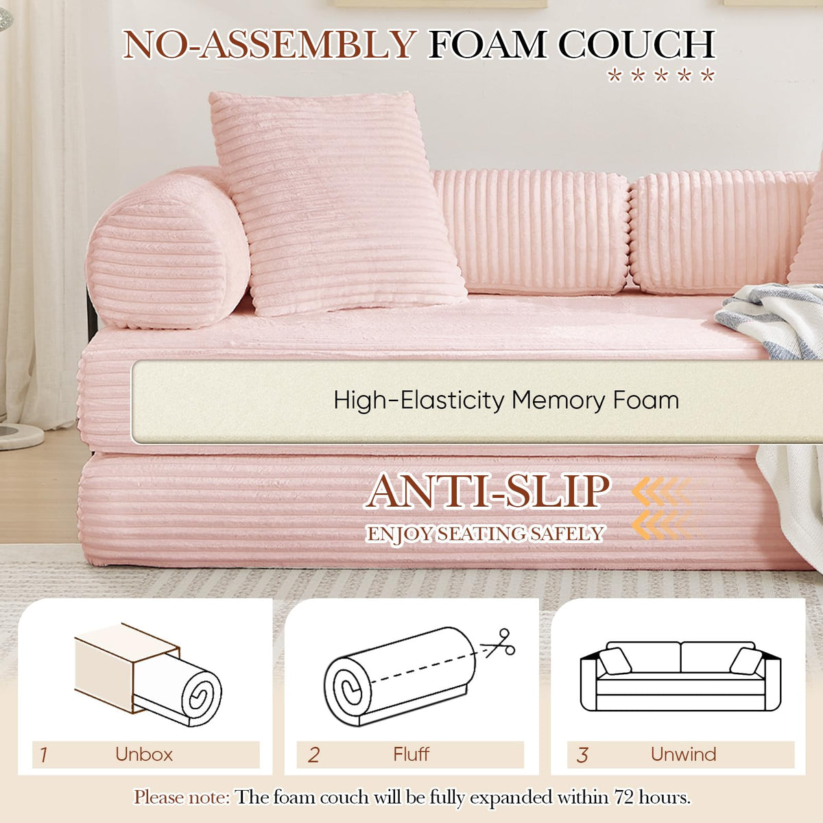 Pink Corduroy Convertible Sleeper Sofa Bed W55831