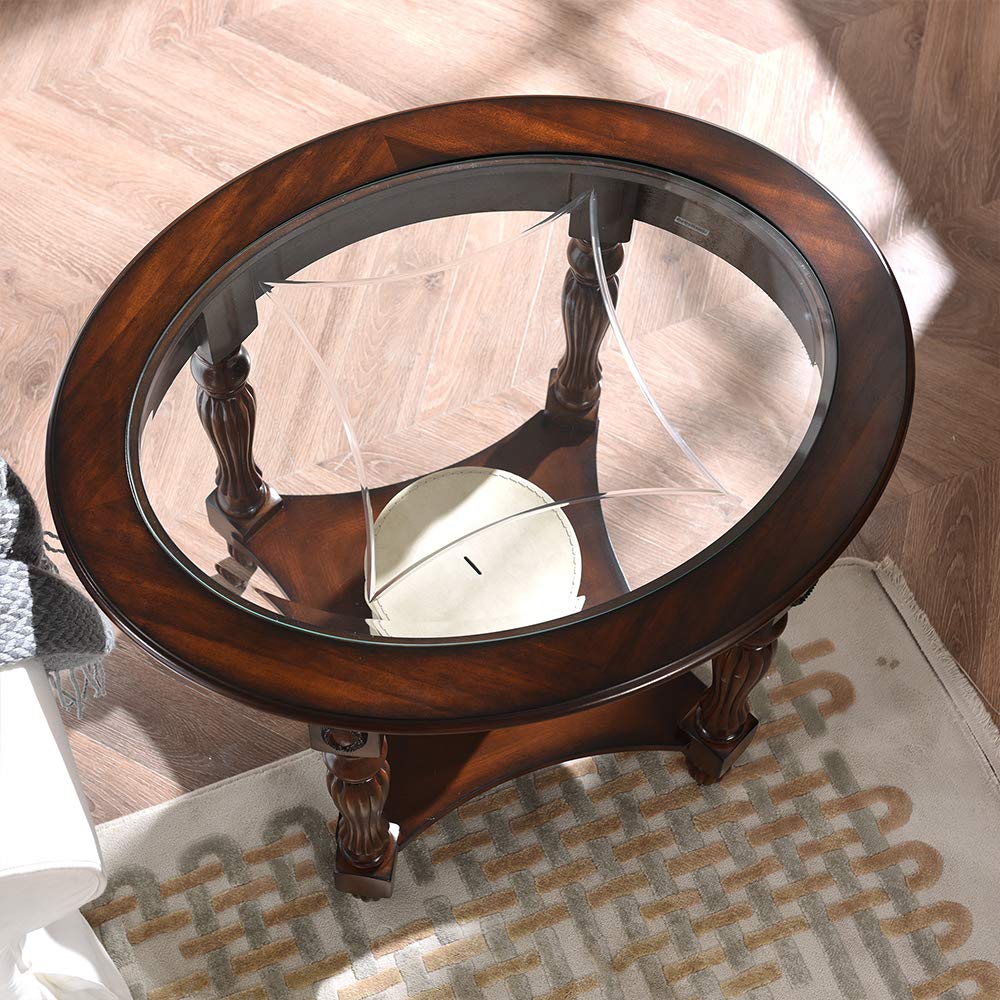 Wood Oval End Table with Glass Top Z9061