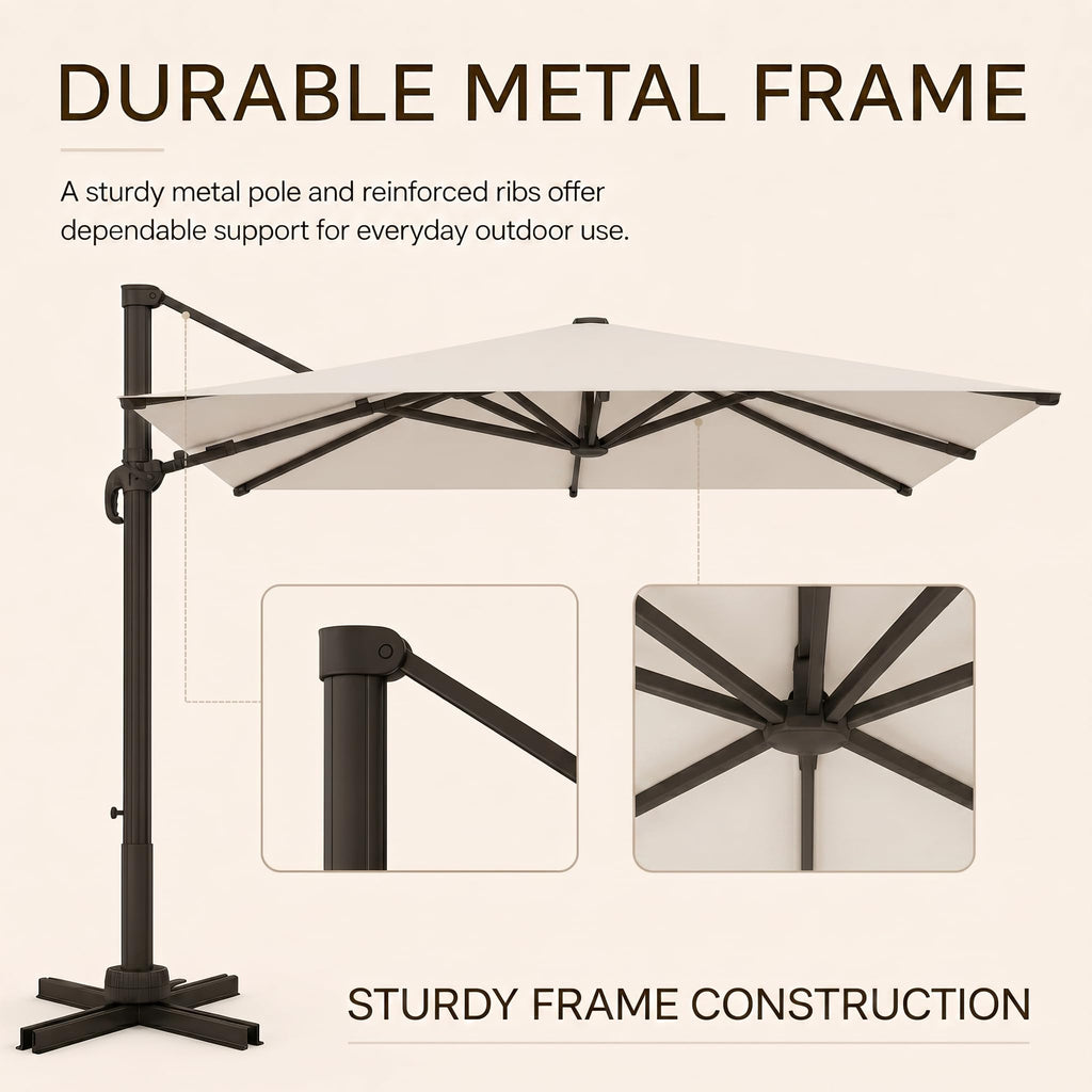 11ft Offset Cantilever Patio Umbrella with Solar Lights A363
