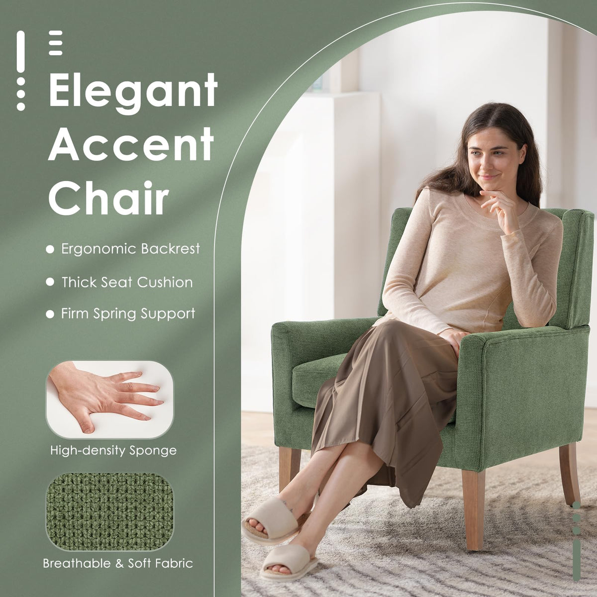 Green Upholstered Fabric Wingback Armchair Set of 2 Q340016