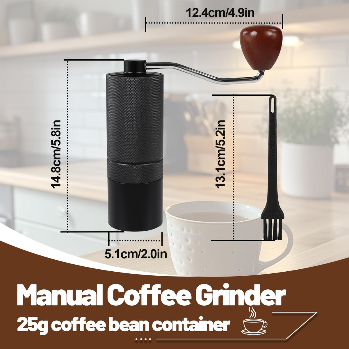 Manual Coffee Grinder Detachable Stainless Steel Conical Burr Black Z134