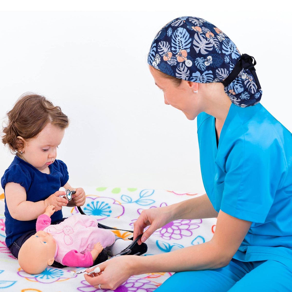 30 Pcs Scrub Caps with Buttons and Ribbon T58469