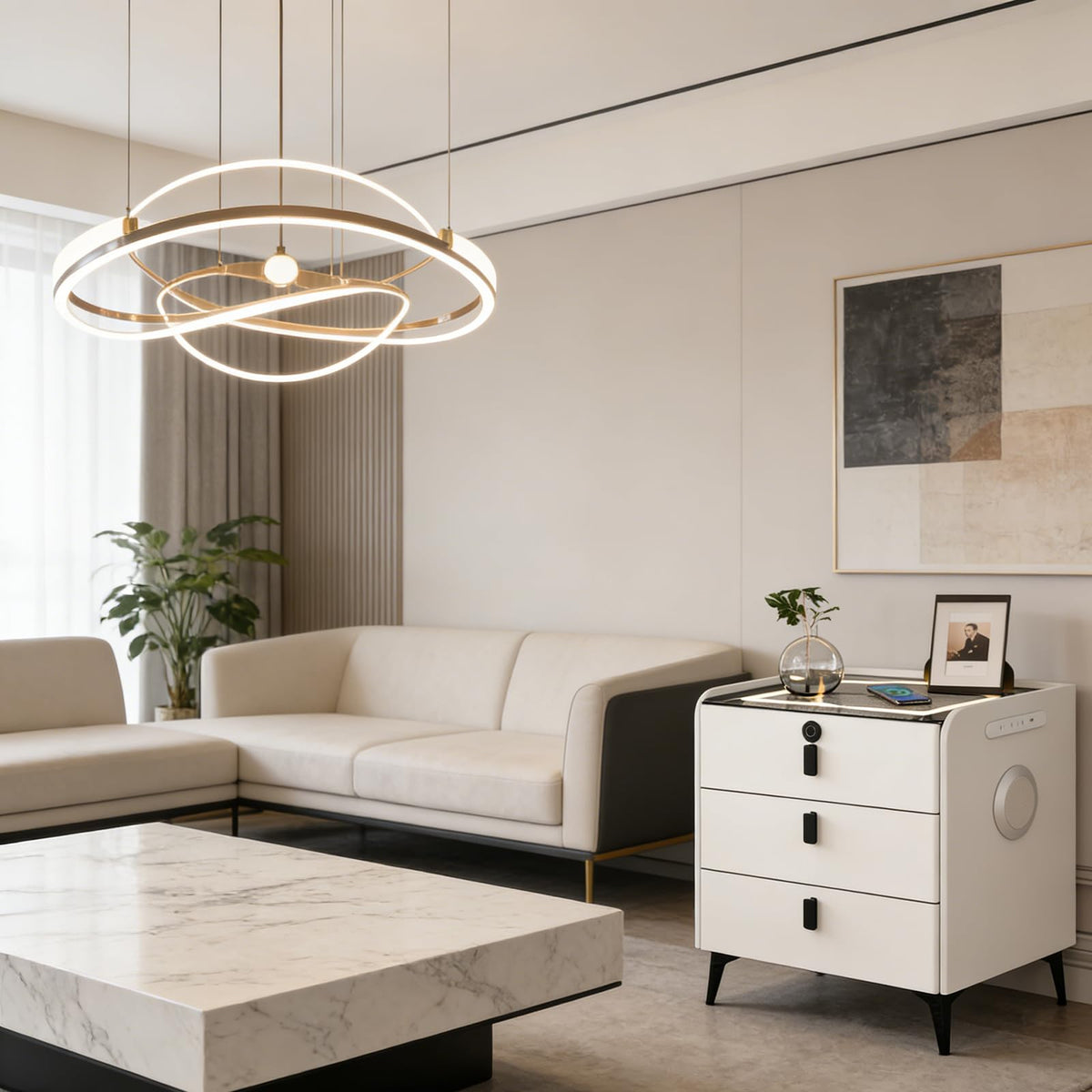 Wireless Charging Nightstand with Fingerprint Lock Q2626