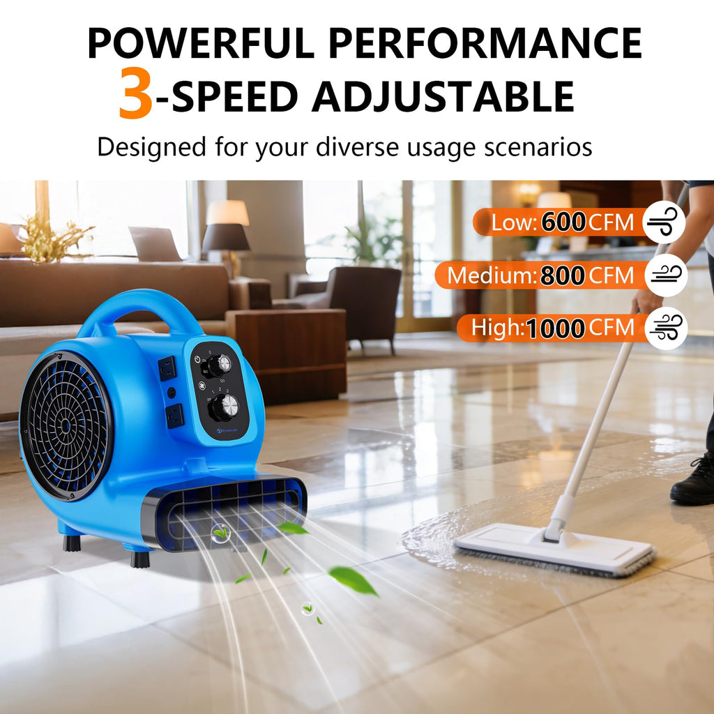 1/4 HP 1000 CFM Portable Air Mover Blower Fan P297299