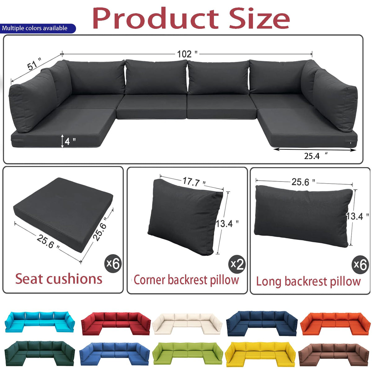 Light Blue 14-Piece Water-Repellent Outdoor Replacement Cushions Set D8439