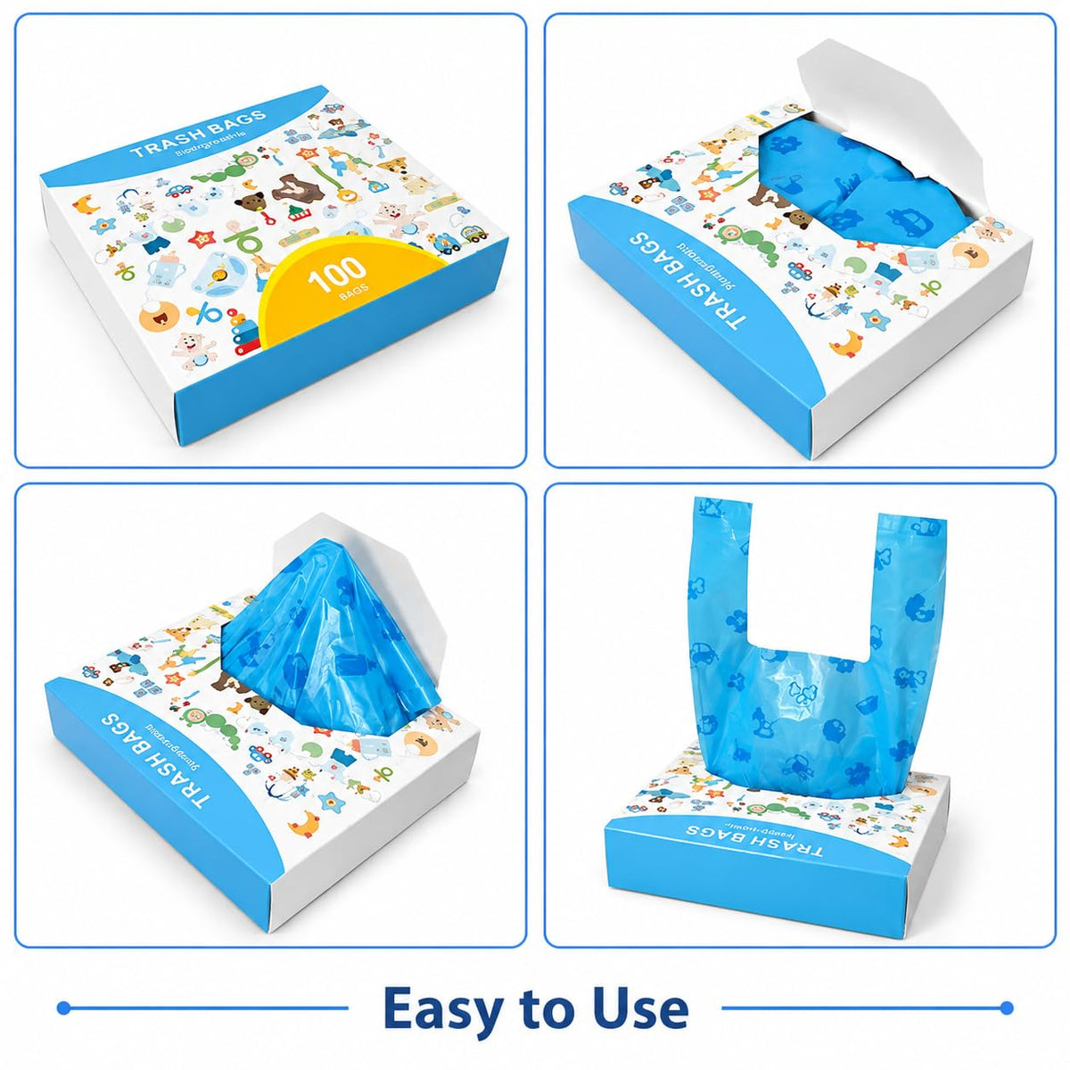 Cat Litter Poop Pick-Up Bags with Handles, Leak Proof, Unscented, 100 bags M72712