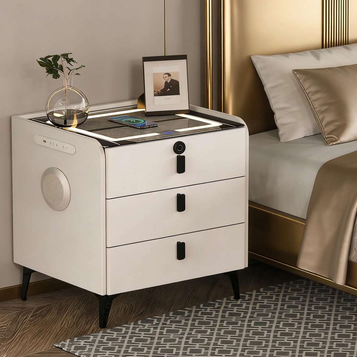 Wireless Charging Nightstand with Fingerprint Lock Q2626