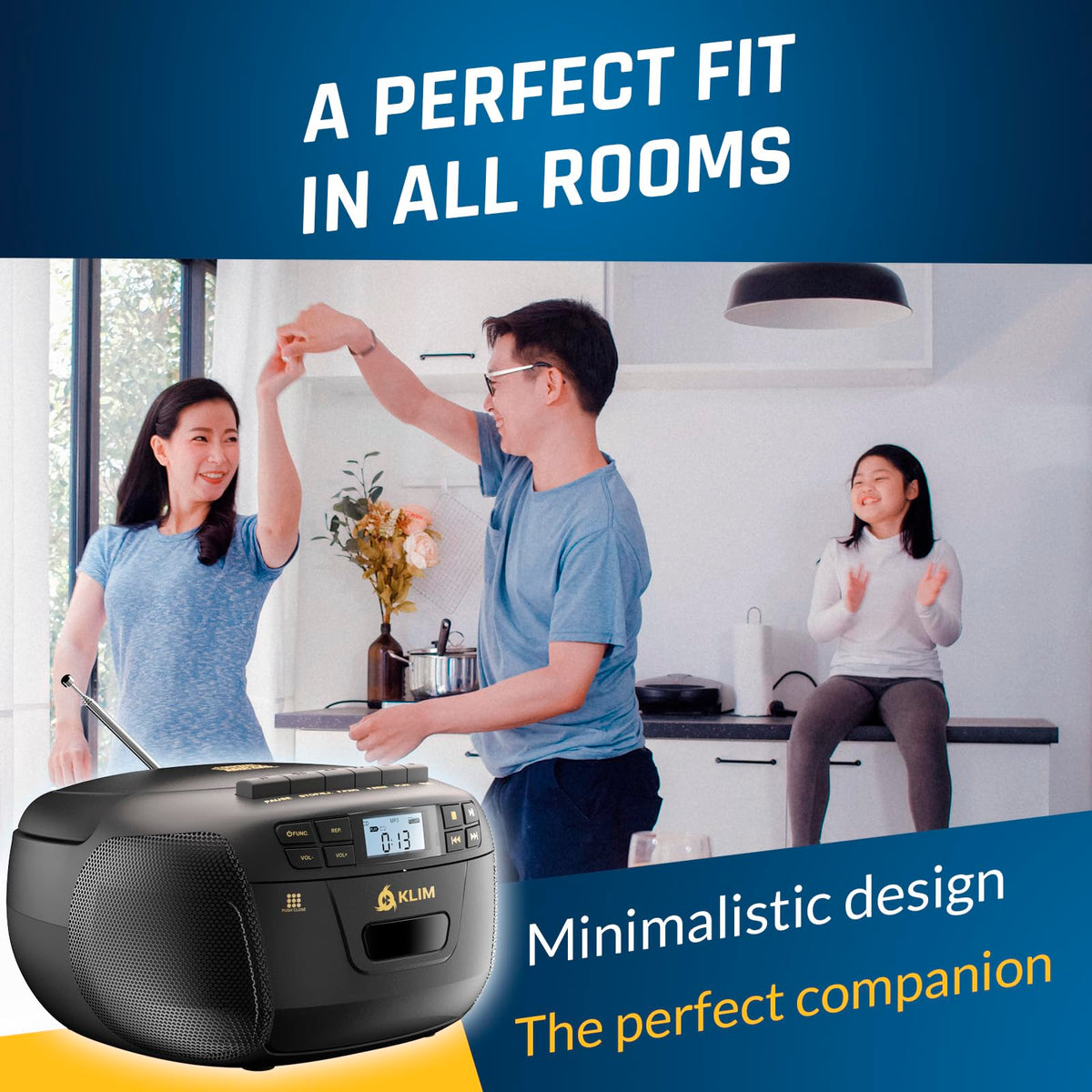 Black CD Cassette Player Boombox with Bluetooth and AM FM Radio W3939
