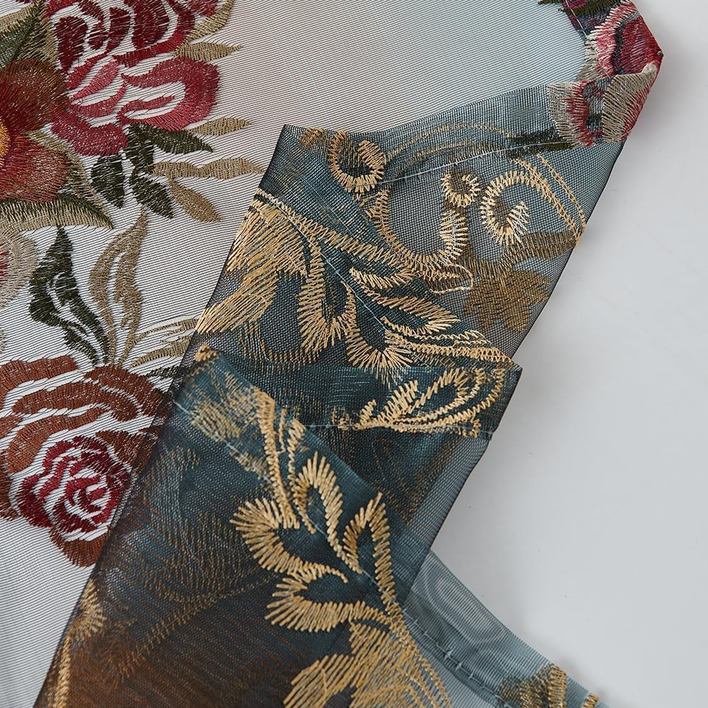 Embroidered Sheer Curtains with Floral Patterns 100"W x 84"L Z9391