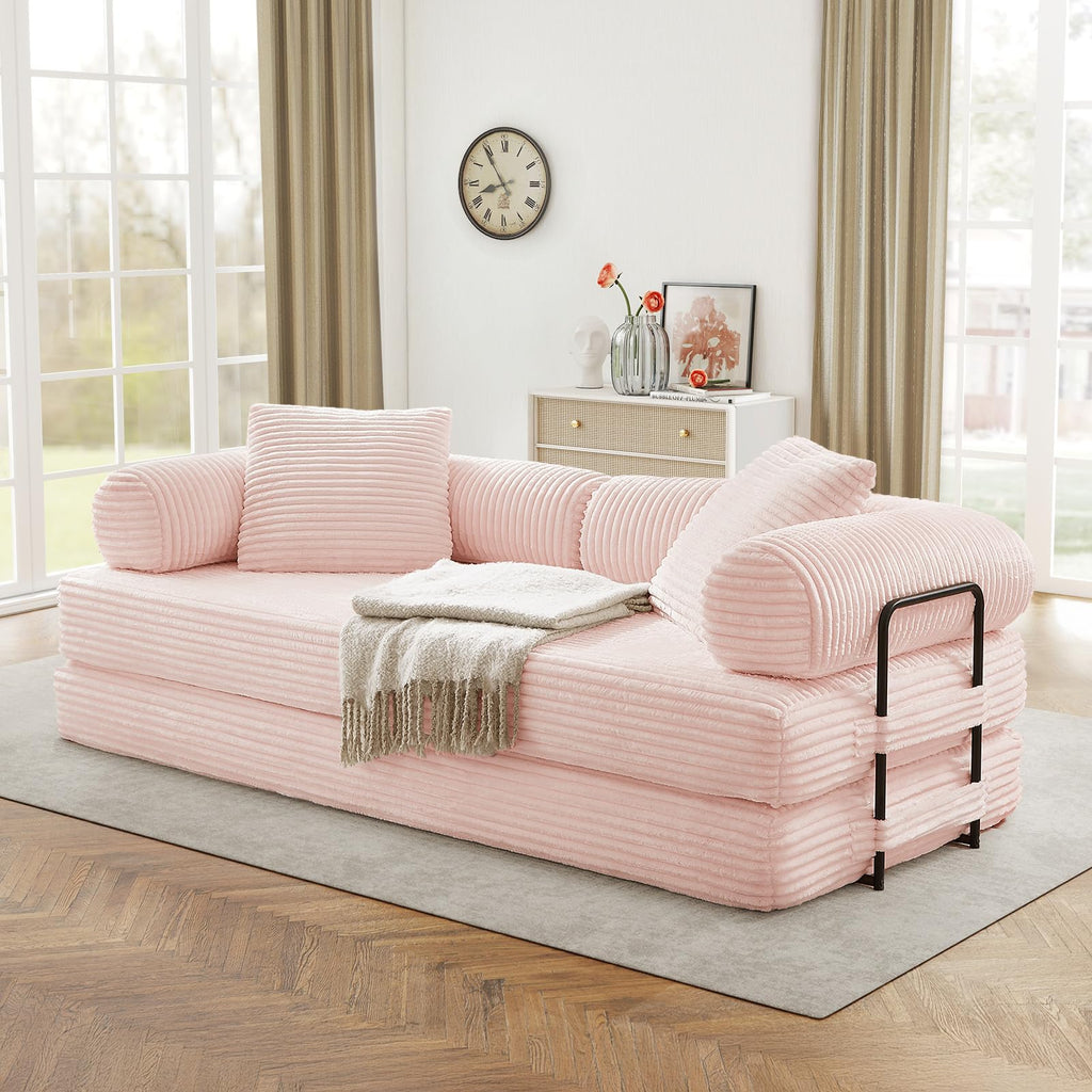 Pink Corduroy Convertible Sleeper Sofa Bed W55831