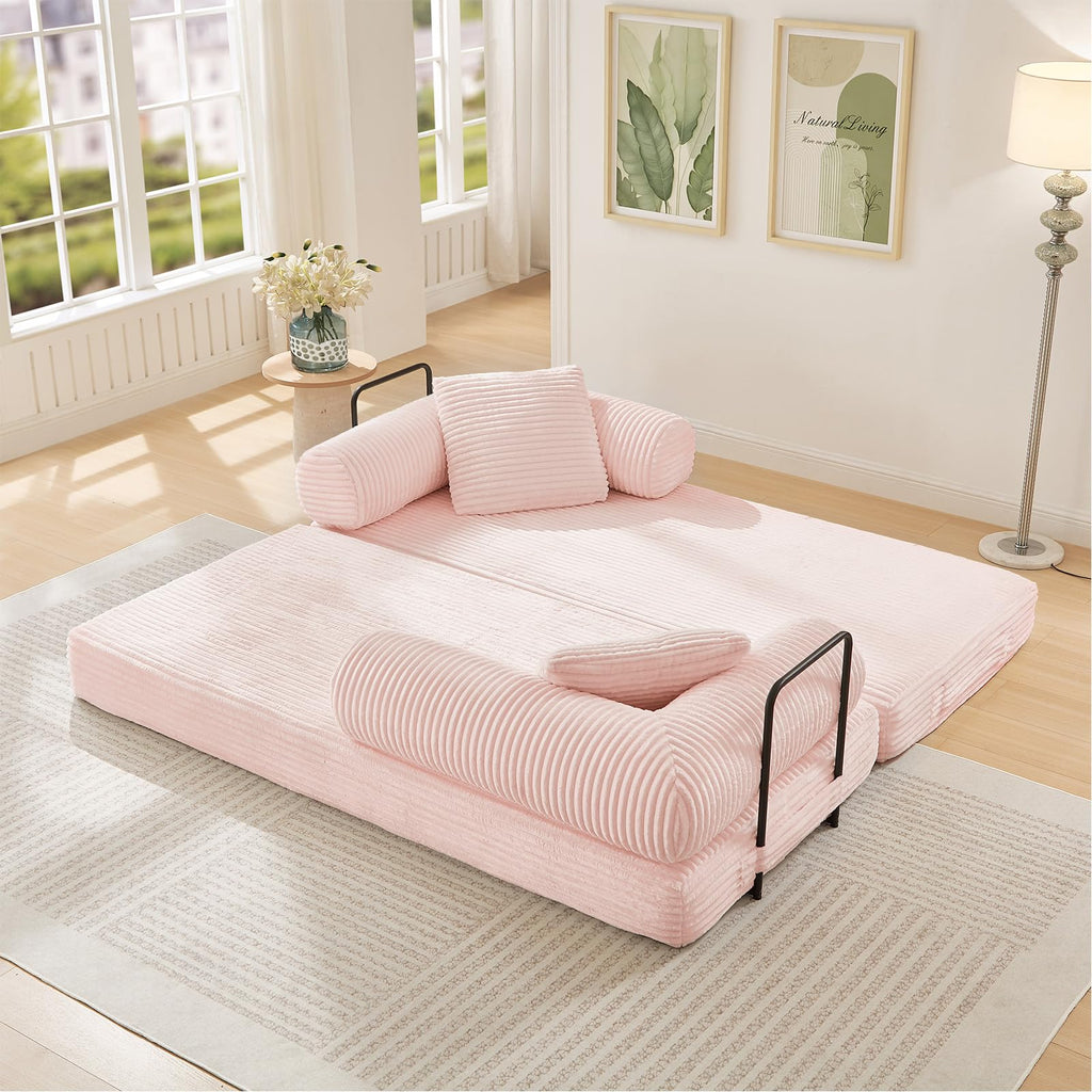 Pink Corduroy Convertible Sleeper Sofa Bed W55831