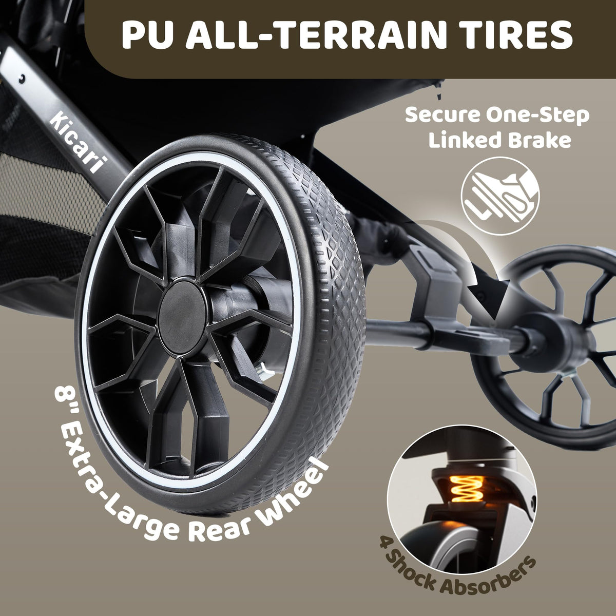 All-Terrain Dog Stroller, One-Hand Fold, Anti-UV Waterproof Canopy, Vanilla Beige E9994