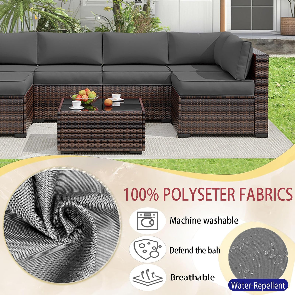 Light Blue 14-Piece Water-Repellent Outdoor Replacement Cushions Set D8439