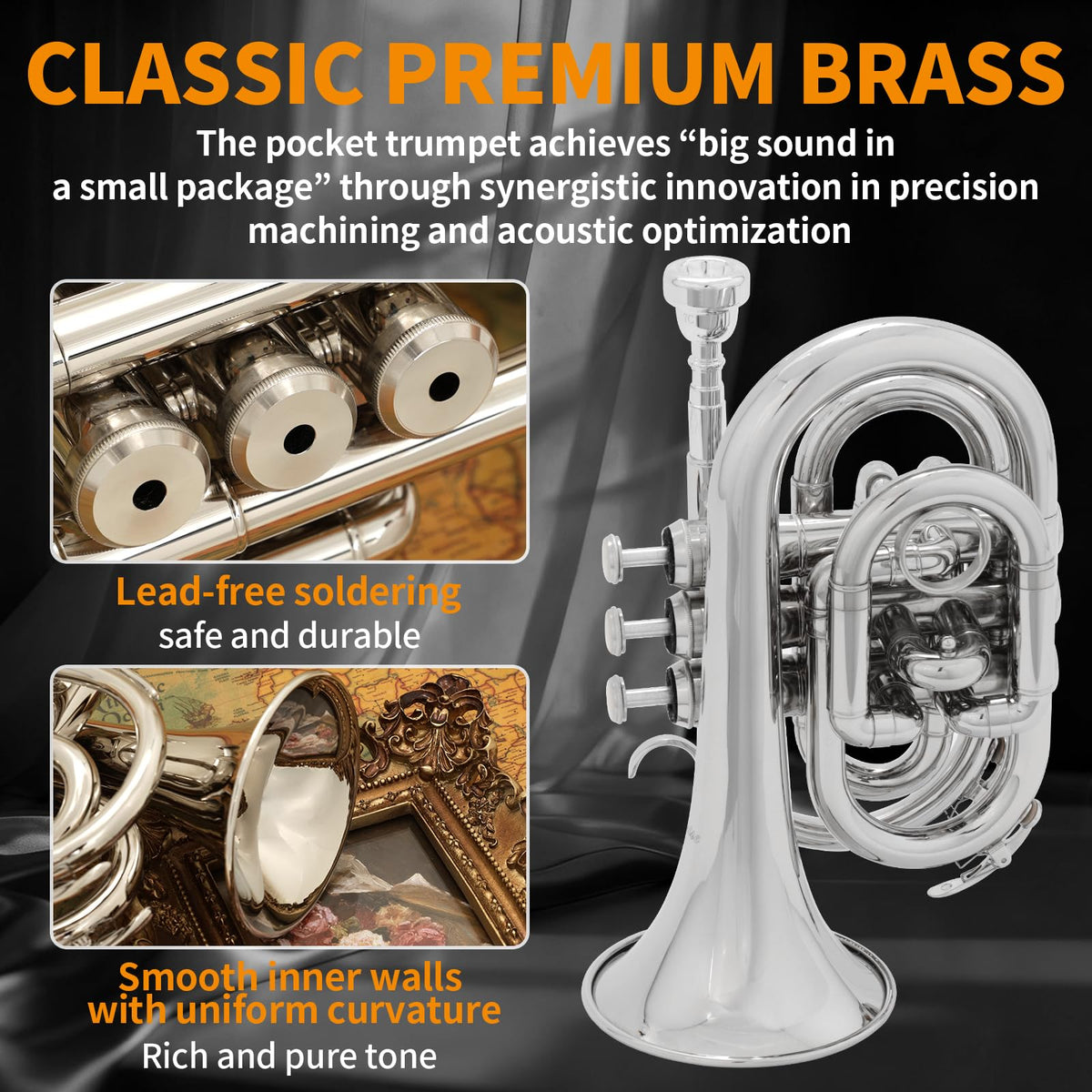 Bb Portable Pocket Trumpet with Case, 7C Mouthpiece and Cleaning Kit P46197